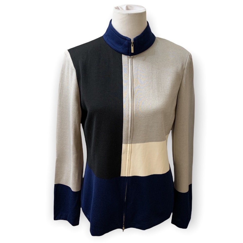 St. John knit color block zippered jacket, wool blend